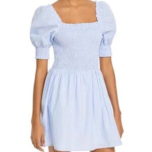 Aqua Light Blue Smocked Fit and Flare Mini Dress size small cotton beach flowy